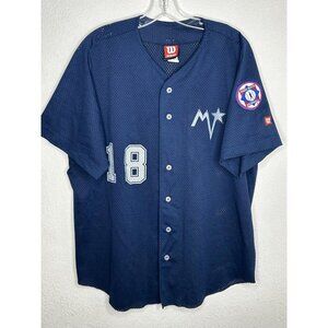 Wilson Babe Ruth Baseball Jersey Mens XL Navy Blue League Shirt 18 Mountain View